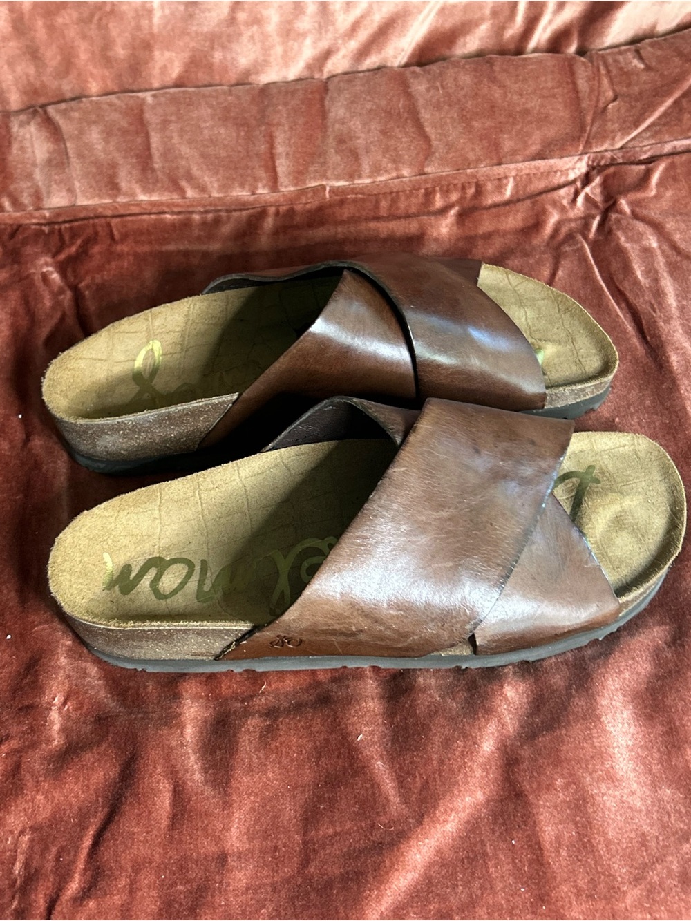 Sam Edelman Brown Leather Crossover Slide Sandals